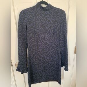 Hutch Blue and Black Floral Women's Long Sleeve Dress